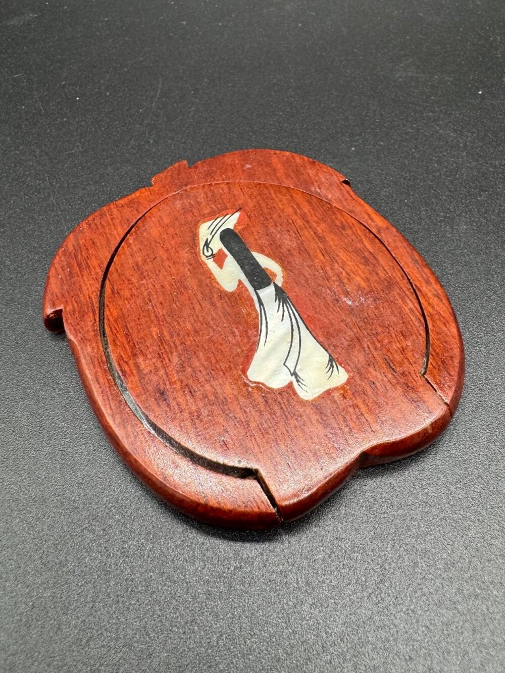 Vintage Folding Pocket Mirror Vietnam Handcrafted Wood Mother of Pearl Inlay